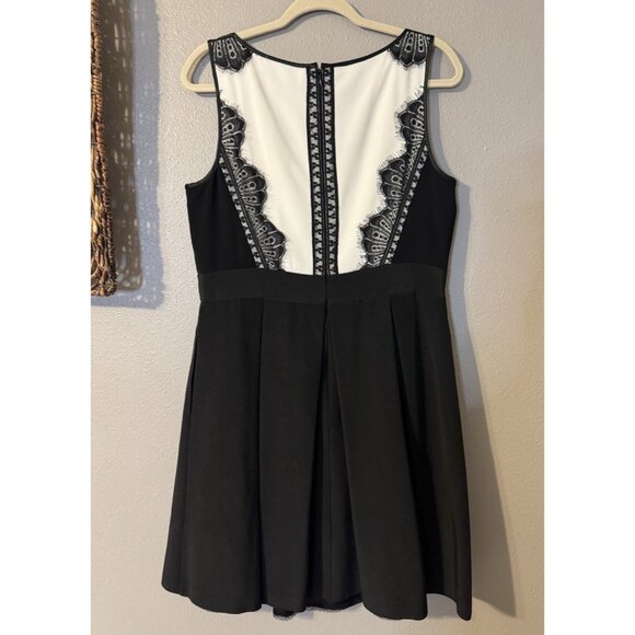 WHBM Dress 12 Ivory Black Tuxedo Lace A Line Sleeveless Pockets Party Wedding - Picture 15 of 16